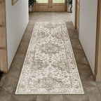 2x6 Washable Neutral Runner Rug Brown Vintage Hallway Kitchen Carpet Non-Slip by WondRg