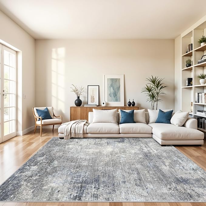 10x10 Square Living Room Rug – Washable Modern Abstract Large Rug by BYYVOORugsforYourHome