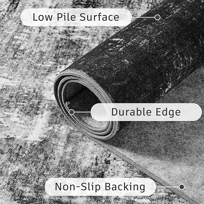 DCX Abstract Area Rug 9x12, Washable Black Modern Rug - Image 8