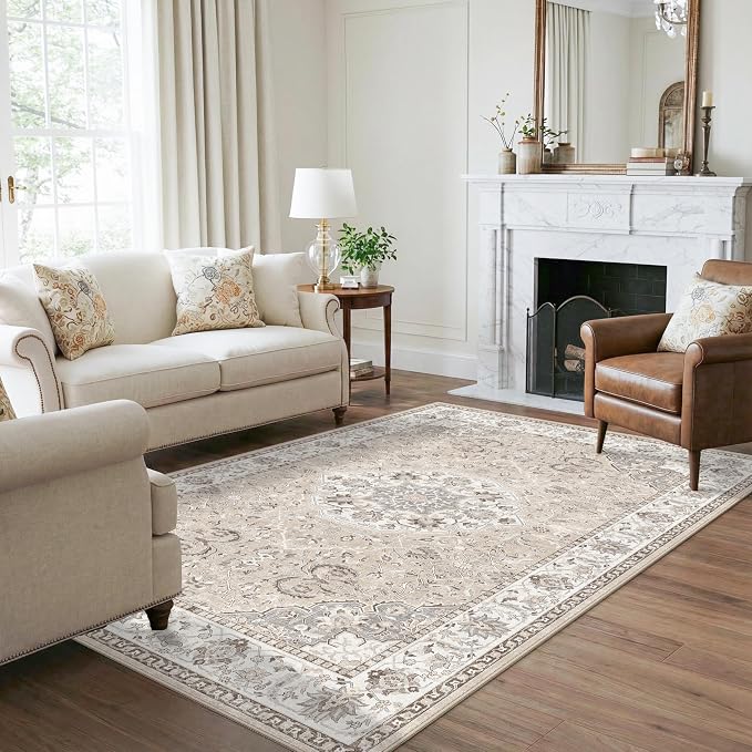 Washable 5x8 Living Room Area Rug: Vintage Water-Resistant Soft Rug - Image 4
