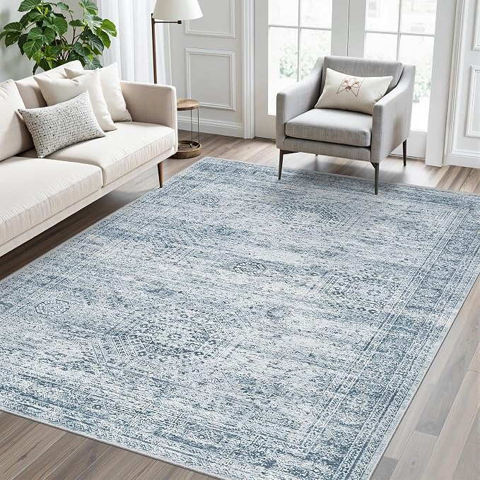Soalmost 5x7 Area Rugs Blue Low Pile Indoor Washable Trendy Faded Style Rugs - Image 9
