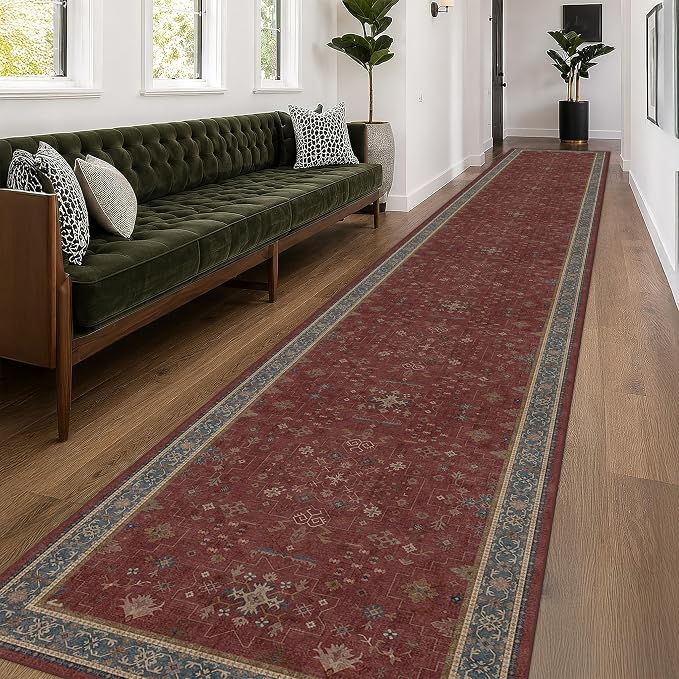 Hazo Haus Burgundy Washable 3x20 Extra Long Hallway Runner Rug, Neutral Boho - Image 3