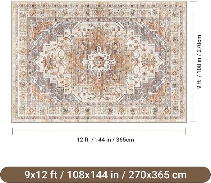 befbee 9x12 Area Rugs for Living Room, Ultra-Thin Washable Rug, Non-Slip - Image 2
