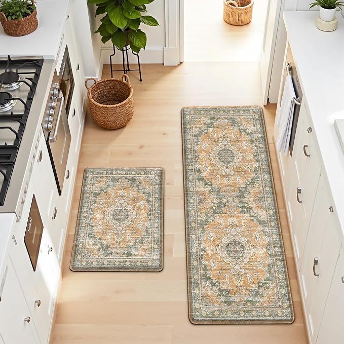 Boho Kitchen Mats for Floor 2 Piece Set Anti Fatigue Cushioned PVC Kitchen Rugs - Image 8