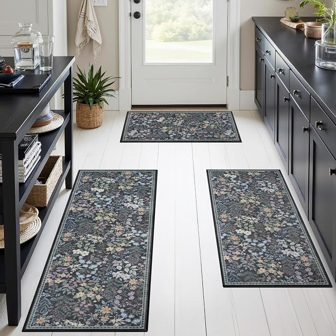 GRANNY SAYS Boho Kitchen Rug Sets of 3, Non Slip Washable Faux Wool Kitchen Mats by GRANNYSAYS