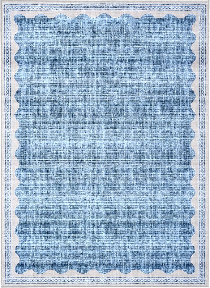 GarveeHome Scalloped 8x10 Rug for Living Room Washable Non-Slip Solid Blue - Image 4
