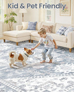 8ft Round Area Rug: Washable Vintage Neutral Soft Non Slip Thin Large Floor - Image 7