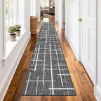Non Slip Hallway Runner Rug 2.6x12, Modern Distressed Stripe, Washable Extra - Image 2