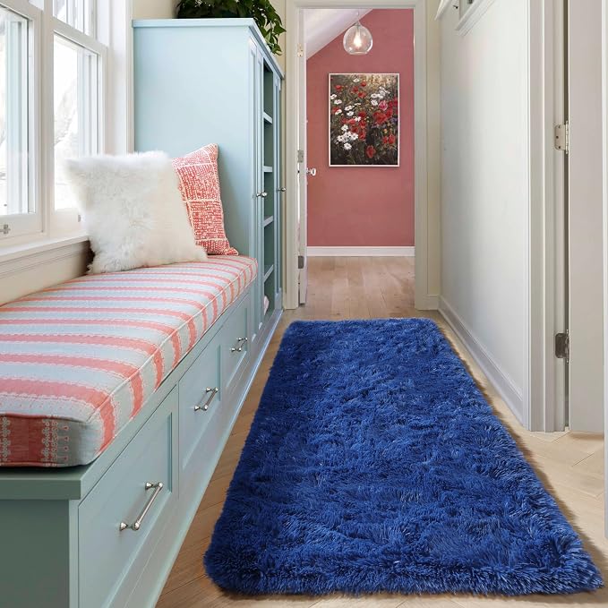 ONASAR Navy Blue Runner Rugs for Bedroom Living Room, Fluffy 2x6 Bedside - Image 6