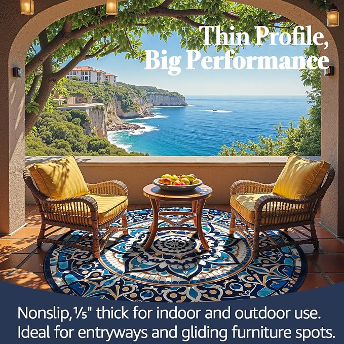 jinchan Mandala Round Rug 7ft Blue Boho Washable Rug Moroccan 7' Round Modern - Image 5