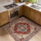 RELEANY Area Rugs Square 4ft Washable Non-Slip, Floral Vintage Distress by RELEANY