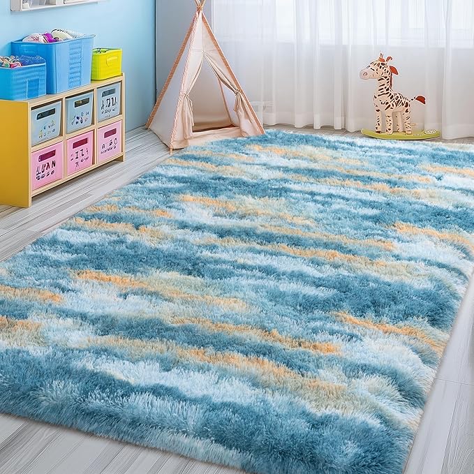 WISH TREE Blue Rugs for Bedroom, 4x6 Fluffy Fuzzy Modern Indoor Floor Rugs for - Image 4