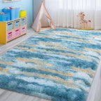 Fluffy Rugs for Living Room, 6x9 Feet Abstract Blue Large Shag Area Rugs for - Image 3