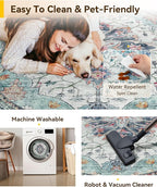 RELEANY Area Rugs Round 4ft Washable Non-Slip, Floral Vintage Distress - Image 4