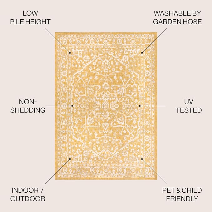 JONATHAN Y Boho Medallion Indoor Outdoor Area Rug 55X36.5 Yellow/Cream - Image 2