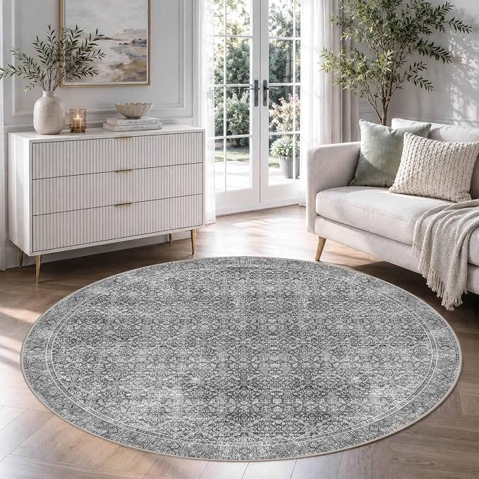 Latte&Fog Round Rug Washable Vintage Non Slip Circle Area Rug | Washable by LatteFog