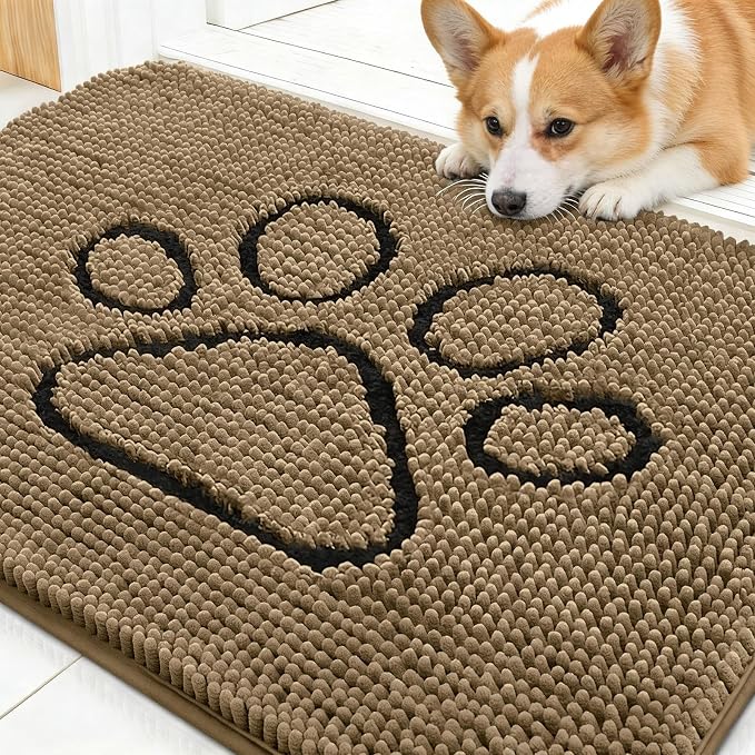 OLANLY Dog Door Mat for Muddy Paws 30x20, Paw Print Design, Absorbs Moisture by OLANLY