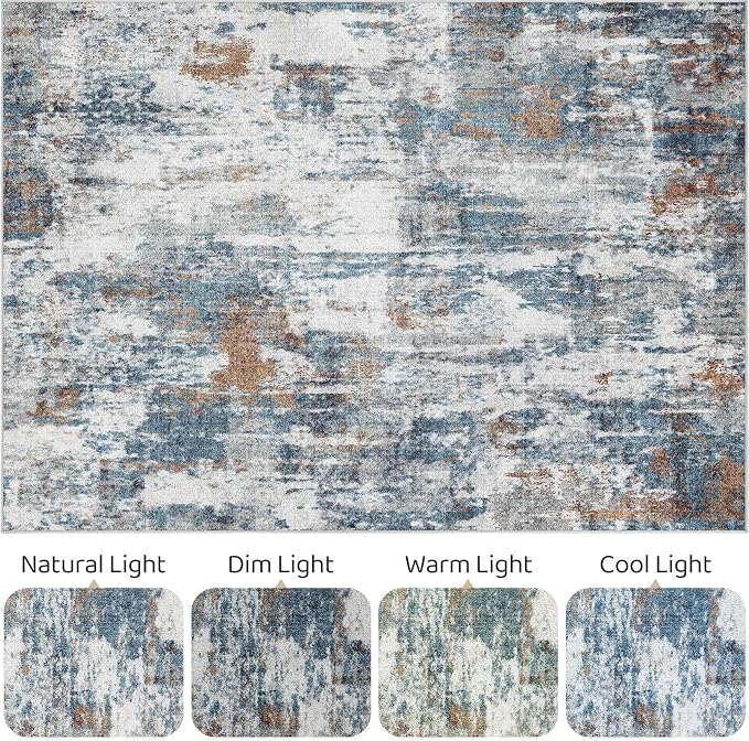 6x9 Area Rugs Living Room: Washable Large Abstract Neutral Modern Soft Rug - Image 9