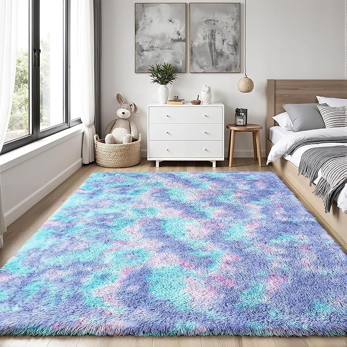 Rainbow Fluffy Rugs for Girls Bedroom: 5x7 Large Shag High Pile Area Rug - Image 2