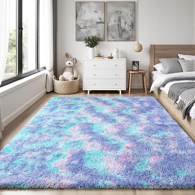 Rainbow Fluffy Rugs for Girls Bedroom: 4x6 Large Shag High Pile Area Rug - Image 2