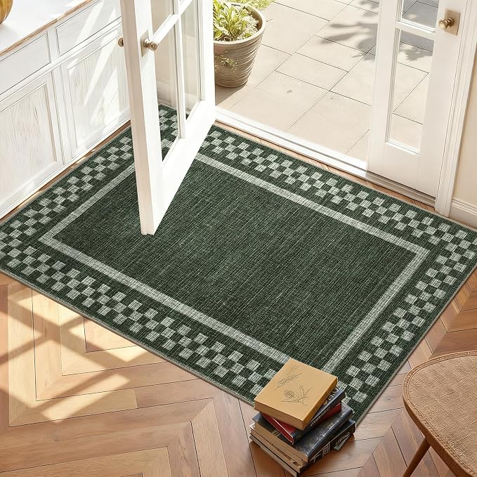 Small Area Rug 2x3 Modern Checkered Entry Rug Solid Color Scalloped Kitchen - Image 9