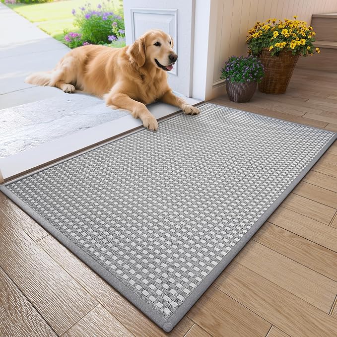 Front Door Mat 31''x47'', Absorbent Dirt Resist Washable Non Slip Low-Profile by QiCaiJia