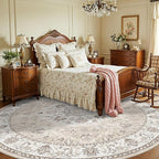7x7 Living Room Area Rug: Washable Oriental Printed Soft Round Rug - Image 2