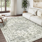 4x6 Washable Neutral Area Rug Green Vintage Entryway Office Carpet Non-Slip by WondRg