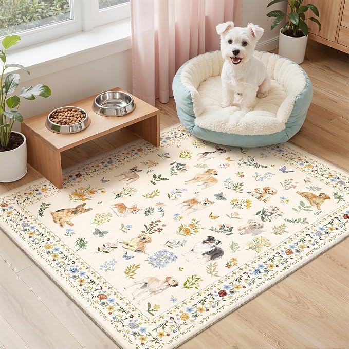 Soalmost 2x3 Dog Rugs for Entryway, Machine Washable Door Mat Animal Floral - Image 2