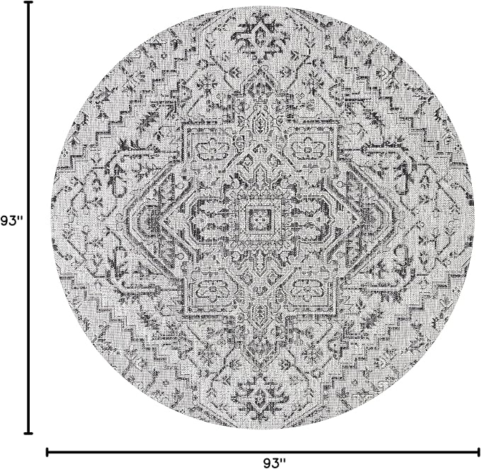 JONATHAN Y Boho Medallion Indoor Outdoor Round Area Rug 8 Ft Black/Gray - Image 2
