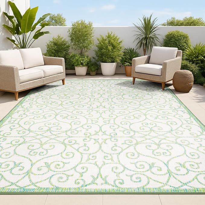 JONATHAN Y Vintage Filigree Indoor Outdoor Area Rug 5X8 Cream/Green, Madrid by JONATHANY