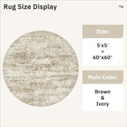 Soalmost 5x5 Brown Round Rug 5ft Living Room Circle Rug Vintage Round Area Rug - Image 5