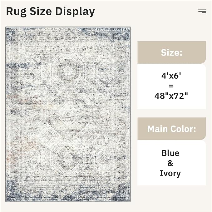 Soalmost 4x6 Area Rugs for Living Room, Vintage Washable Rugs for Dining Room - Image 5