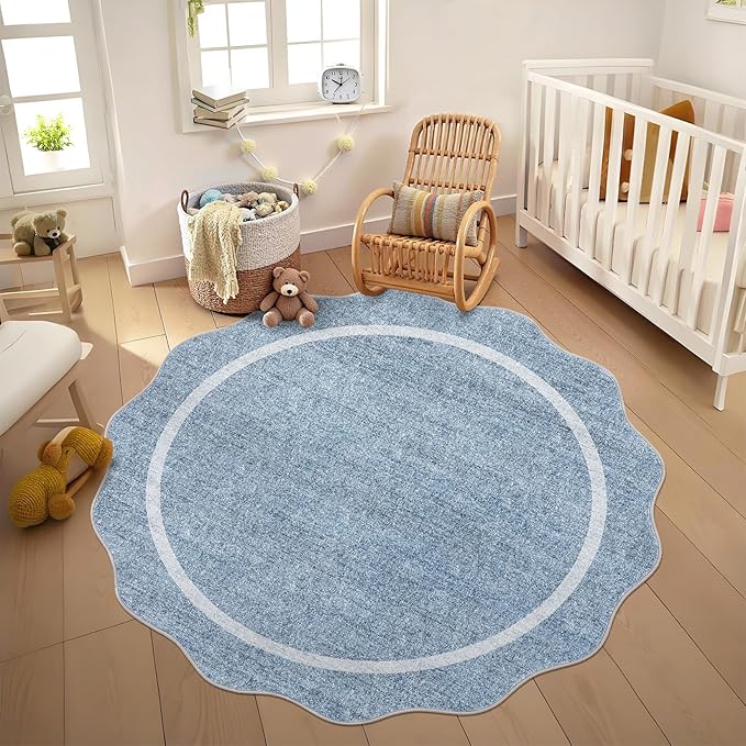 GarveeHome Scalloped Round Washable Rug, Soft Modern Round Rugs 5ft Circle by GarveeHome