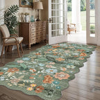 4x8 Washable Area Rug for Family: Stain Resistant Wide Floral Scalloped Kitchen - Image 2