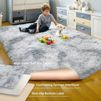 KICHOWUA Thick Area Rug 5x7 Light Grey Fluffy Shag - Image 4