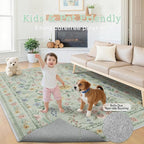 Green Washable Floral Rugs 7x9 Large Vintage Boho Non-Slip Living Room Carpet - Image 5