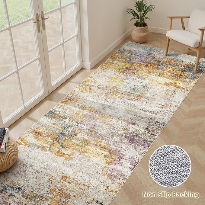 Runner Rug Kitchen Washable Rugs: 3x10 Non-Slip Abstract Soft Modern Stain - Image 3