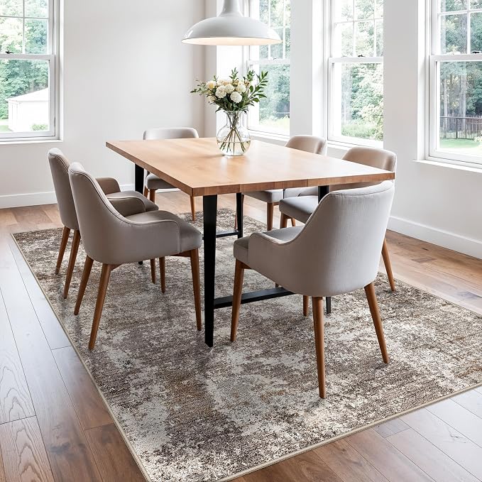 5x7 Washable Living Room Rug – Modern Neutral Abstract Area Rug - Image 9