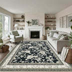 Black Floral Area Rugs 6x9 Living Room, Vintage Modern Farmhouse Boho Indoor - Image 8