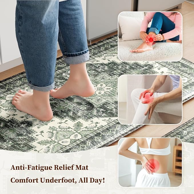 Boho Kitchen Mats for Floor 2 Piece Set Anti Fatigue Cushioned PVC Kitchen Rugs - Image 3