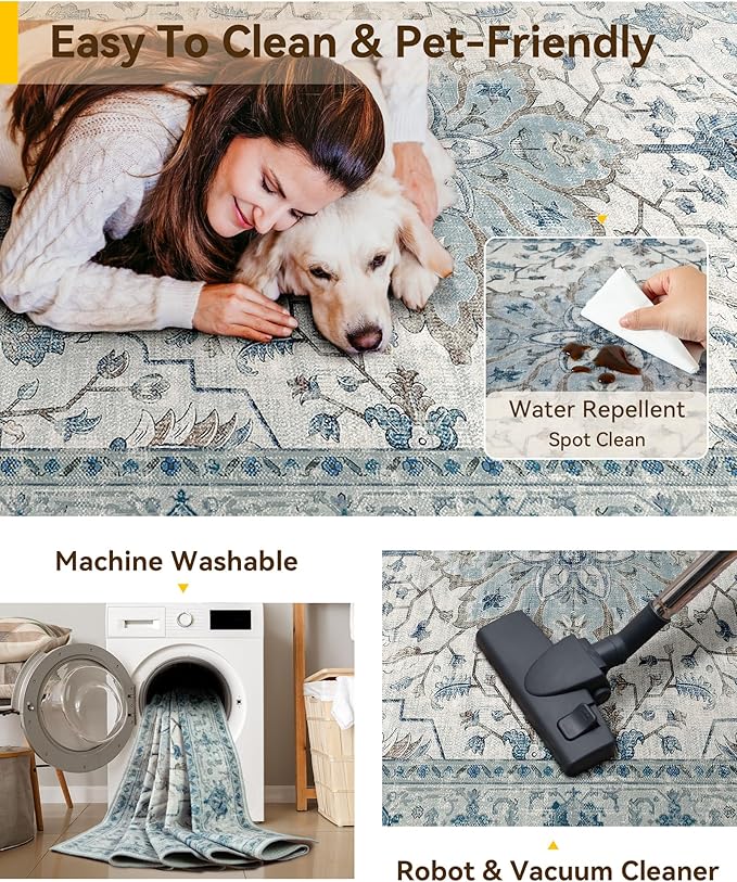 RELEANY Area Rugs Runner 3'x10' Washable Non-Slip, Floral Vintage Distress - Image 5