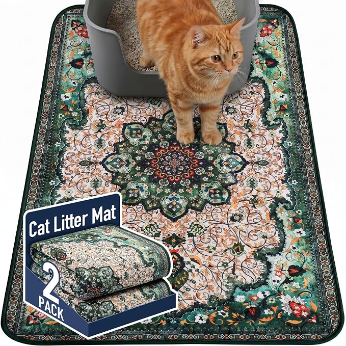 Hompet Cat Litter Mat 2 Pack, 24x36 Large Machine Washable Trapping Mats by Hompet