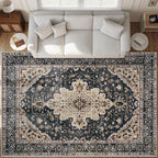 Area Rugs 9x12 Vintage Rug: Large Washable Living Room Rug Retro Medallion by MXSANYOORUG