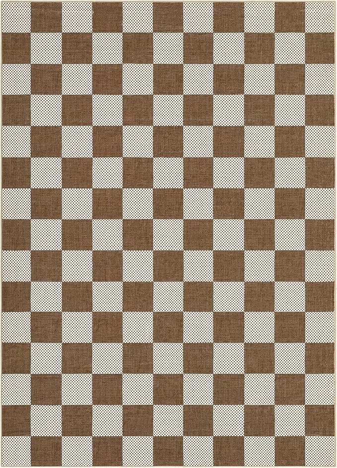 GarveeHome Checkered Terracotta Brown 3x5 Washable Rug Geometric Diamond Dot - Image 4