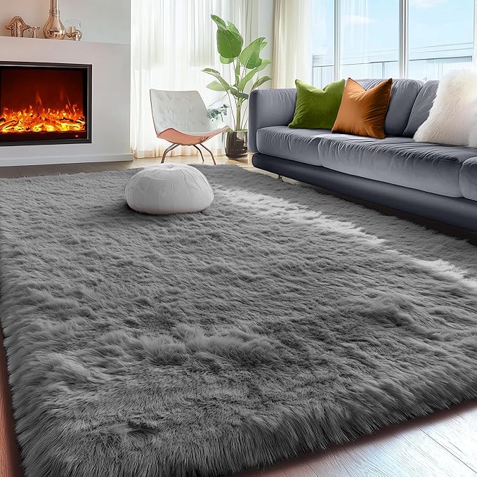 PAGISOFE Grey Area Rugs for Living Room Bedroom Rug 5x8 Rugs Soft Plush Fluffy - Image 5