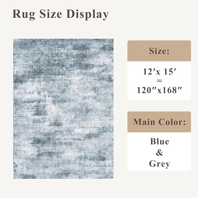 12x15 Area Rug for Living Room – Large Modern Neutral Abstract Thin Washable - Image 2