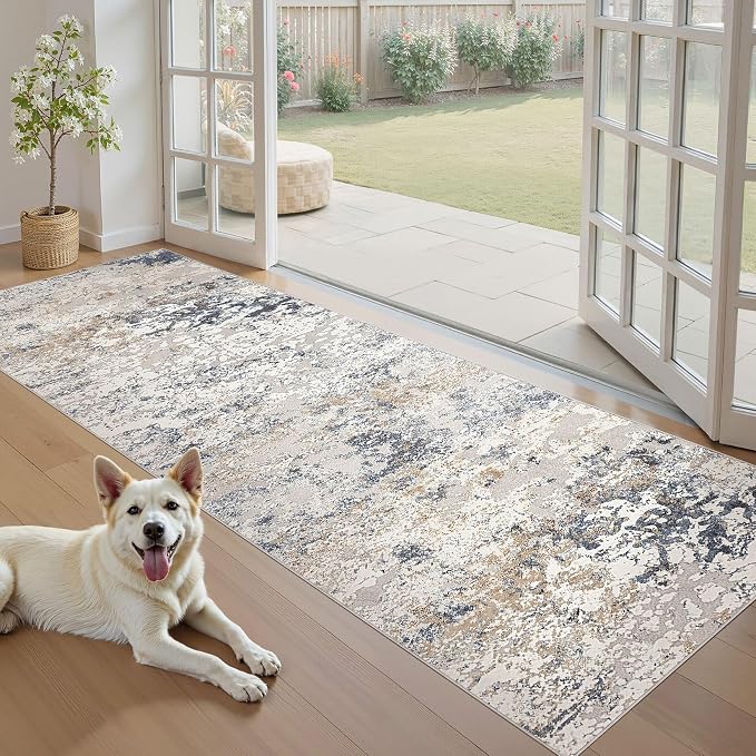 DMOYEST Washable Runner Rug for Hallway: 3x8 Neutral Modern Abstract Low Pile - Image 6