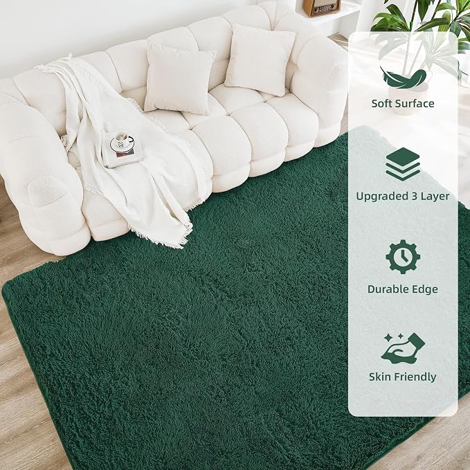 Litanika 5x8 Shag Area Rug for Living Room Bedroom, Emerald Dark Green High - Image 4