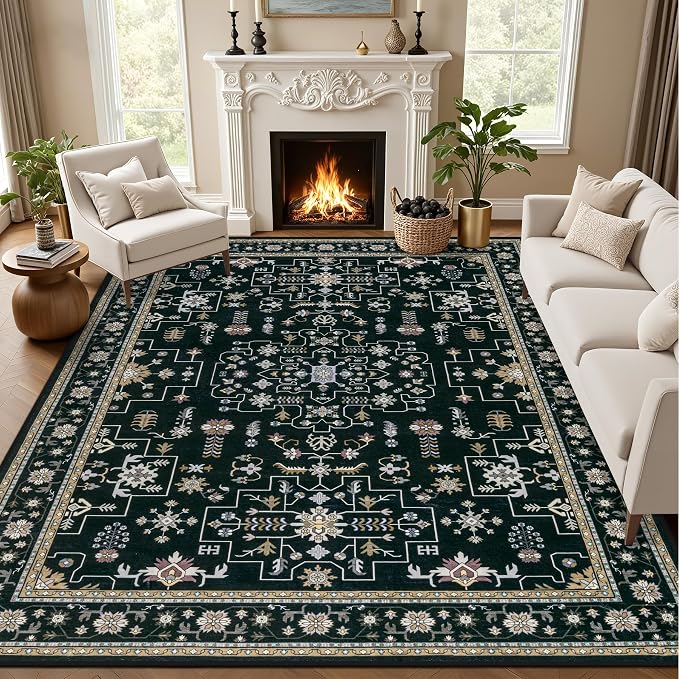 Area Rugs 10x14 Living Room Rug: Washable Rug Soft Vintage Boho Medallion by EXPEDIX